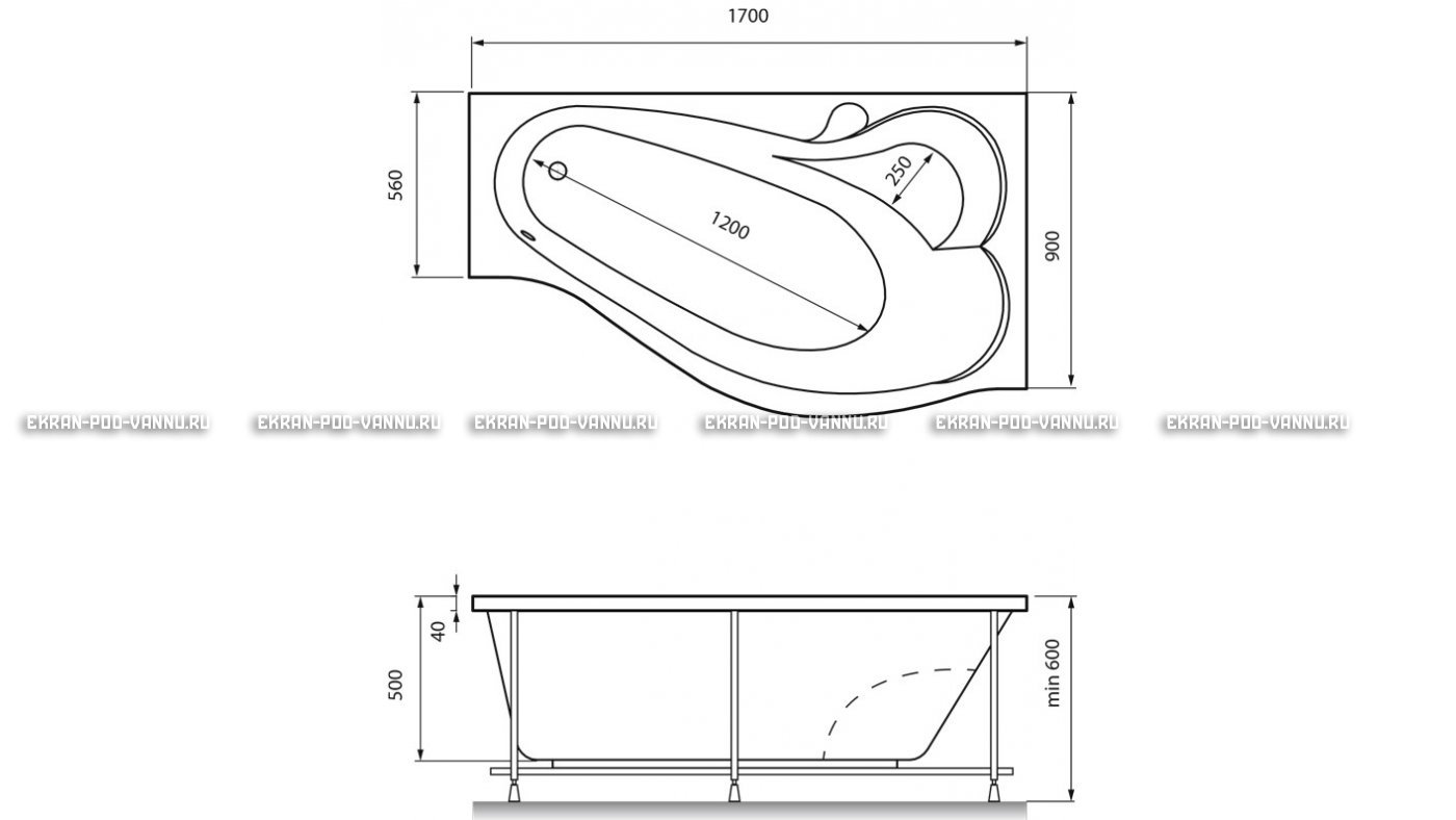 Акриловая ванна Relisan Isabella 170x90x60 – купить по цене 24130 руб. в интернет-магазине в городе Курган картинка 13