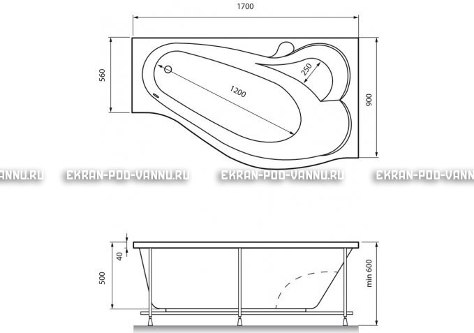 Акриловая ванна Relisan Isabella 170x90x60 – купить по цене 24130 руб. в интернет-магазине в городе Курган картинка 4