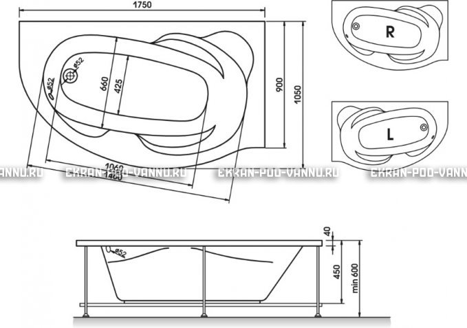 Акриловая ванна Relisan Liliya 175x90 – купить по цене 24570 руб. в интернет-магазине в городе Курган картинка 3