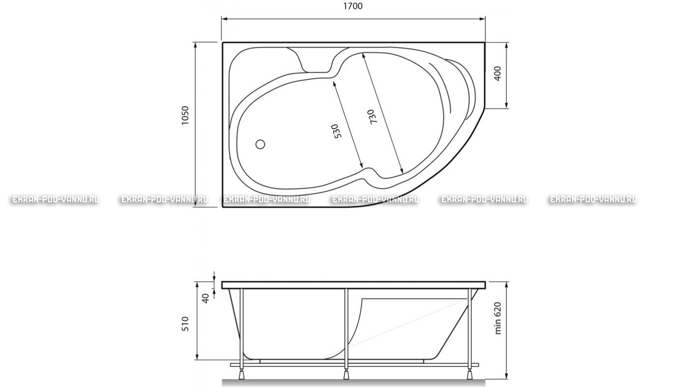 Акриловая ванна Relisan Sofi 170x105 – купить по цене 23480 руб. в интернет-магазине в городе Курган картинка 13