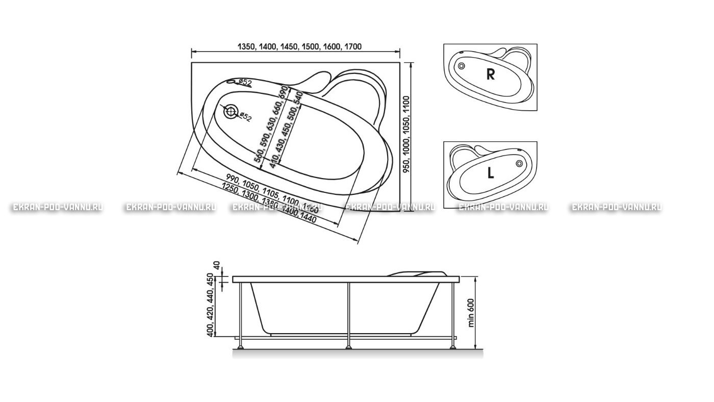 Акриловая ванна Relisan Ariadna 160x105 – купить по цене 24950 руб. в интернет-магазине в городе Курган картинка 10