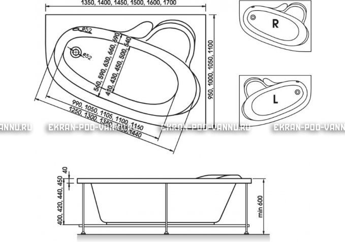 Акриловая ванна Relisan Ariadna 160x105 – купить по цене 24950 руб. в интернет-магазине в городе Курган картинка 3