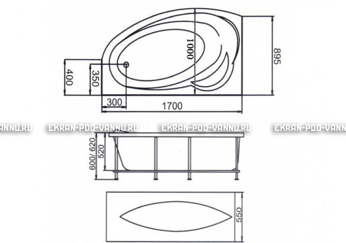 Акриловая ванна 1MarKa Julianna 170x100 – купить по цене 21320 руб. в интернет-магазине в городе Курган картинка 3