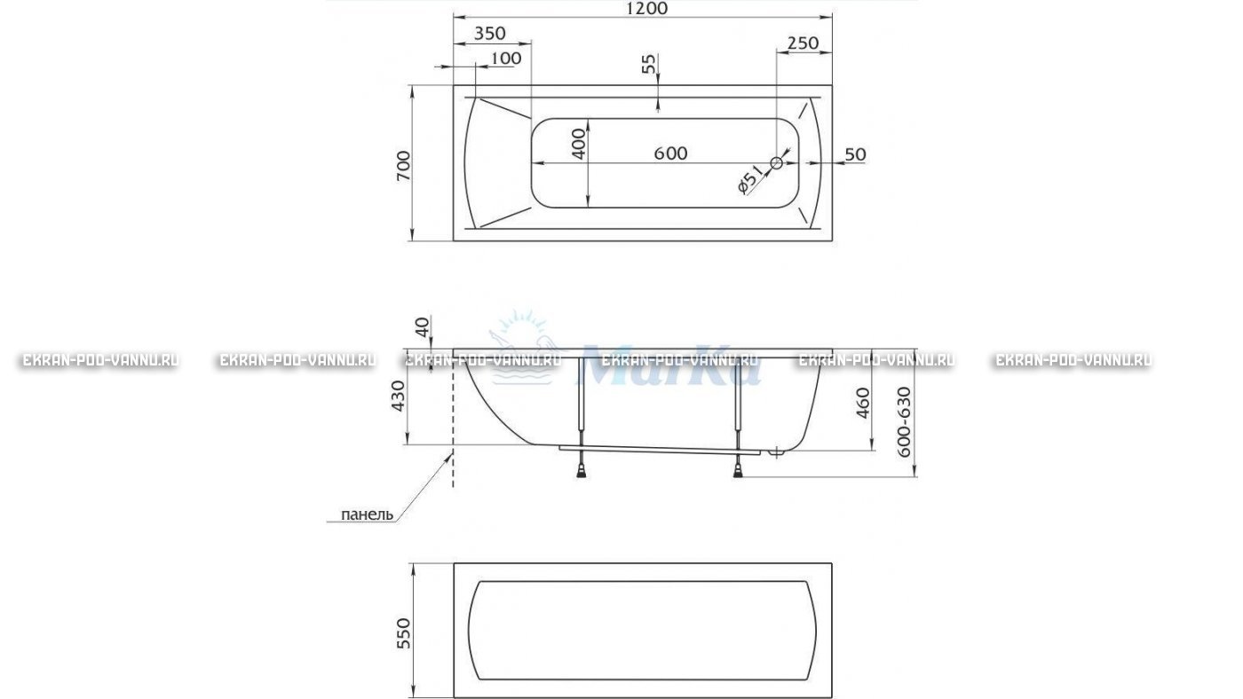 Акриловая ванна 1MarKa Modern 120x70 – купить по цене 7600 руб. в интернет-магазине в городе Курган картинка 13