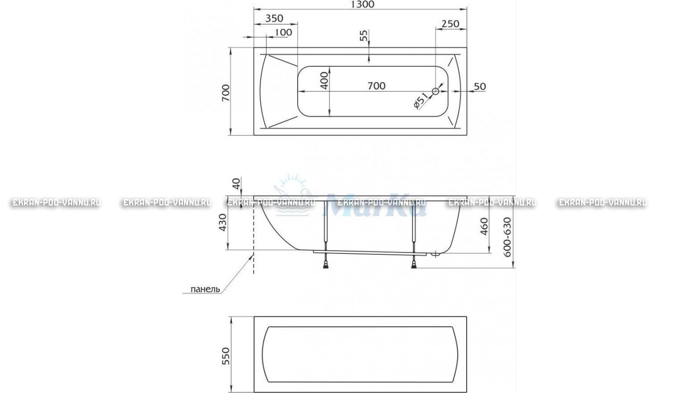Акриловая ванна 1MarKa Modern 130x70 – купить по цене 8620 руб. в интернет-магазине в городе Курган картинка 16