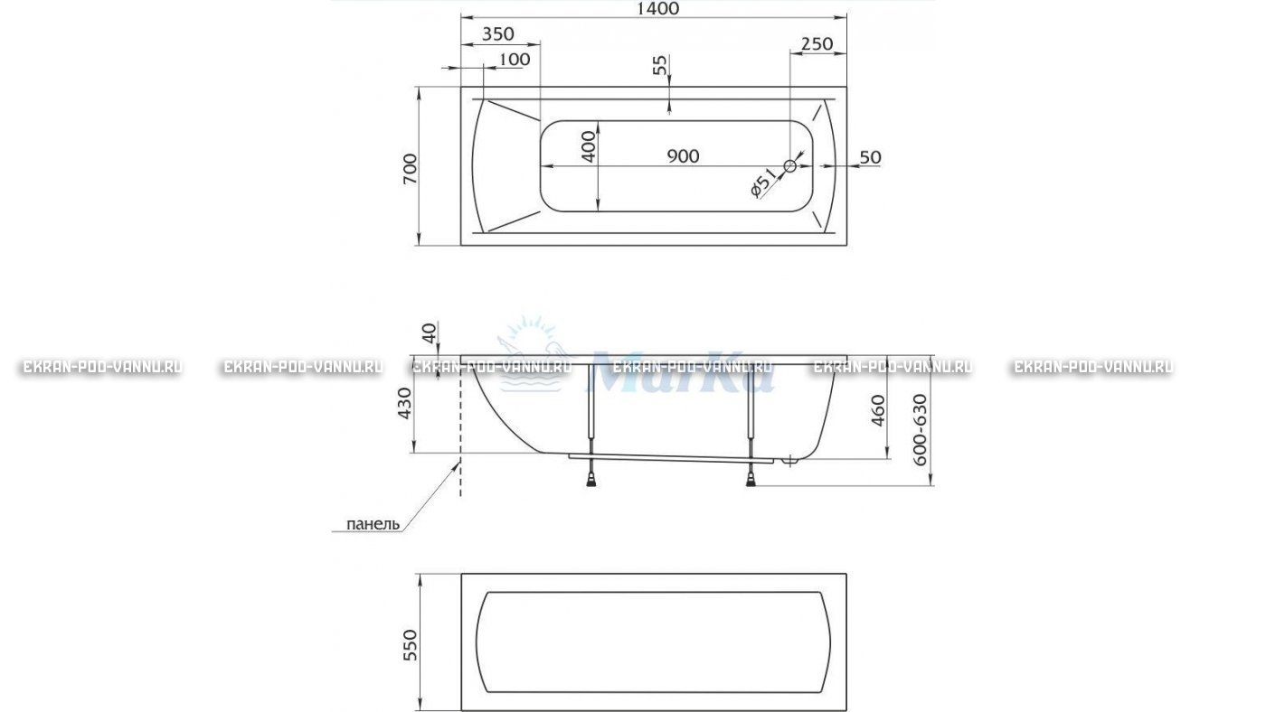 Акриловая ванна 1MarKa Modern 140x70 – купить по цене 8910 руб. в интернет-магазине в городе Курган картинка 16