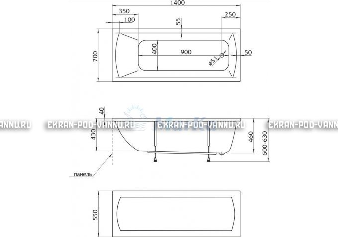 Акриловая ванна 1MarKa Modern 140x70 – купить по цене 8910 руб. в интернет-магазине в городе Курган картинка 5