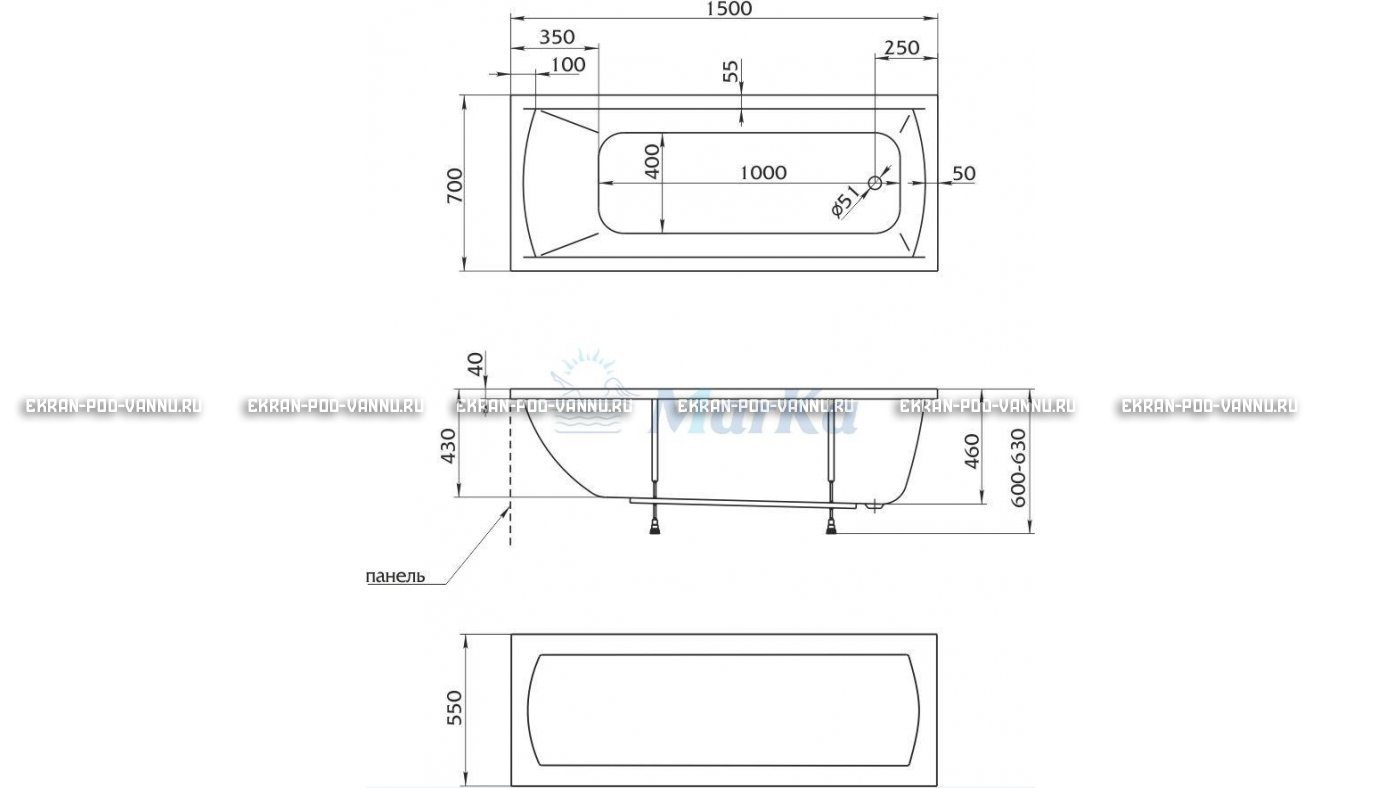 Акриловая ванна 1MarKa Modern 150x70 – купить по цене 9210 руб. в интернет-магазине в городе Курган картинка 13