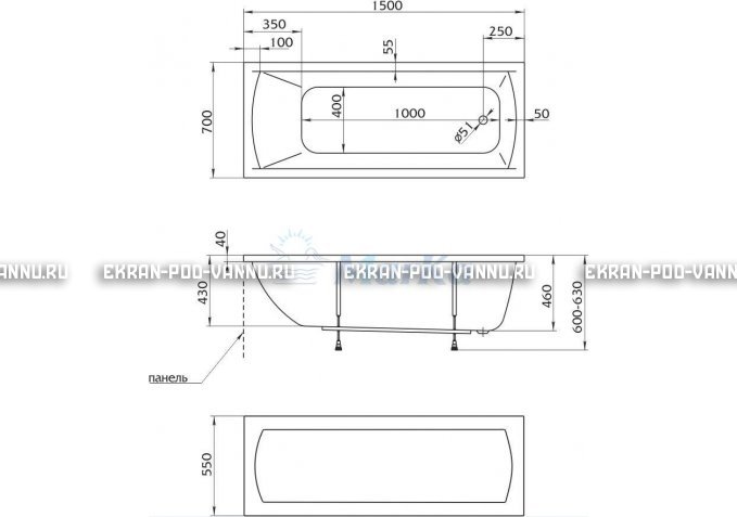 Акриловая ванна 1MarKa Modern 150x70 – купить по цене 9210 руб. в интернет-магазине в городе Курган картинка 4
