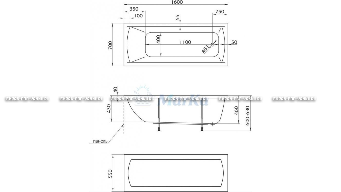 Акриловая ванна 1MarKa Modern 160x70 – купить по цене 9410 руб. в интернет-магазине в городе Курган картинка 16