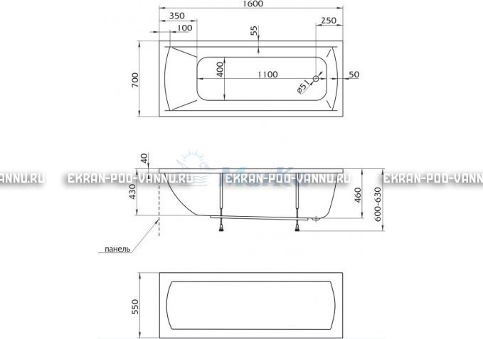 Акриловая ванна 1MarKa Modern 160x70 – купить по цене 9410 руб. в интернет-магазине в городе Курган картинка 5