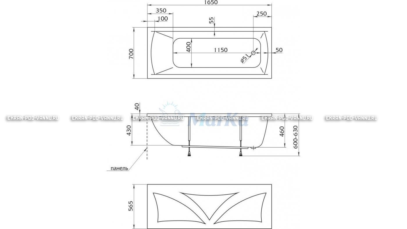 Акриловая ванна 1MarKa Modern 165x70 – купить по цене 9810 руб. в интернет-магазине в городе Курган картинка 16