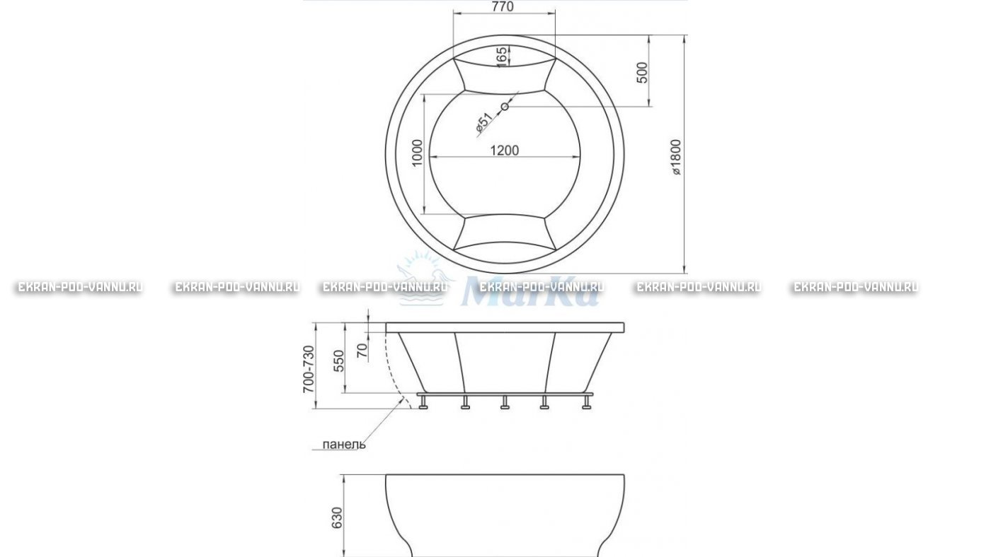 Акриловая ванна 1MarKa Omega 180x180  – купить по цене 42450 руб. в интернет-магазине в городе Курган картинка 13