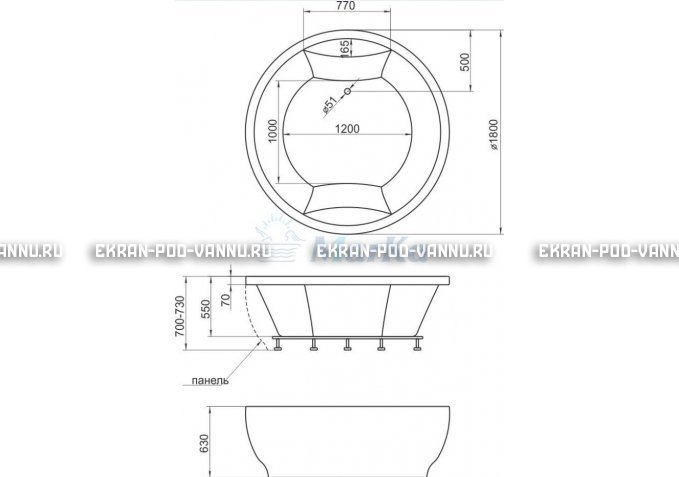 Акриловая ванна 1MarKa Omega 180x180  – купить по цене 42450 руб. в интернет-магазине в городе Курган картинка 4