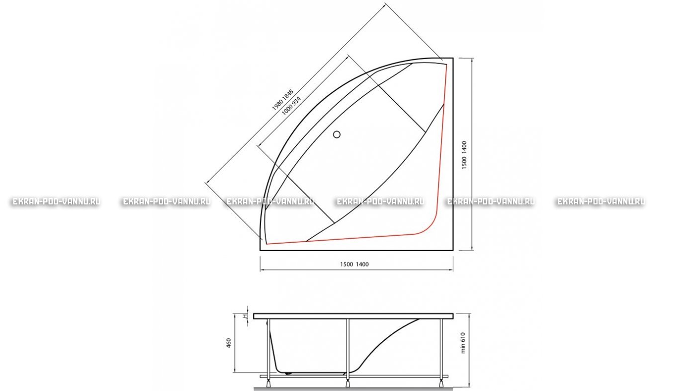 Акриловая ванна Vayer Boomerang 150x150 – купить по цене 59550 руб. в интернет-магазине в городе Курган картинка 15