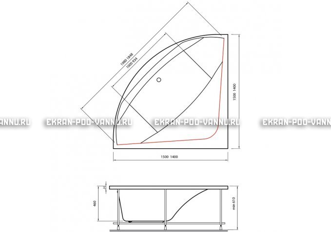 Акриловая ванна Vayer Boomerang 150x150 – купить по цене 59550 руб. в интернет-магазине в городе Курган картинка 4