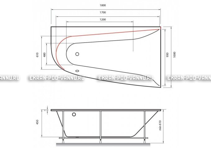 Акриловая ванна Vayer Boomerang 180x100 – купить по цене 53030 руб. в интернет-магазине в городе Курган картинка 2