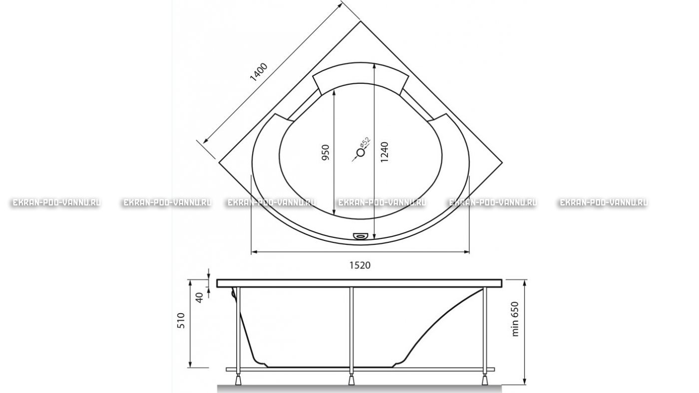 Акриловая ванна Vayer Boomerang 150x150 – купить по цене 59550 руб. в интернет-магазине в городе Курган картинка 16