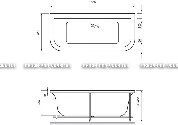 Акриловая ванна Vayer Options BTW 180x85 – купить по цене 25880 руб. в интернет-магазине в городе Курган картинка 4