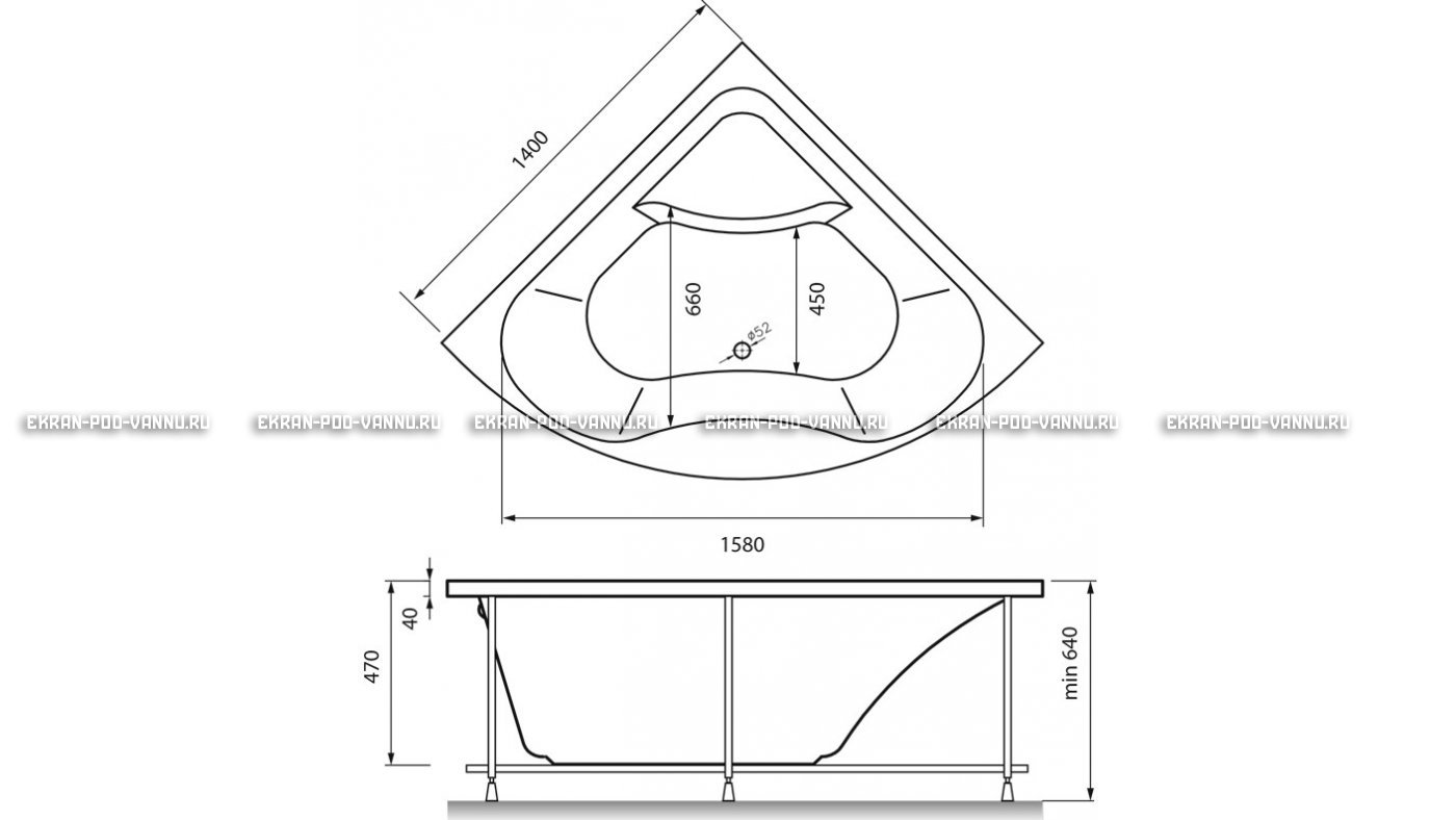 Акриловая ванна Vayer Persefona 140x140 – купить по цене 25230 руб. в интернет-магазине в городе Курган картинка 15