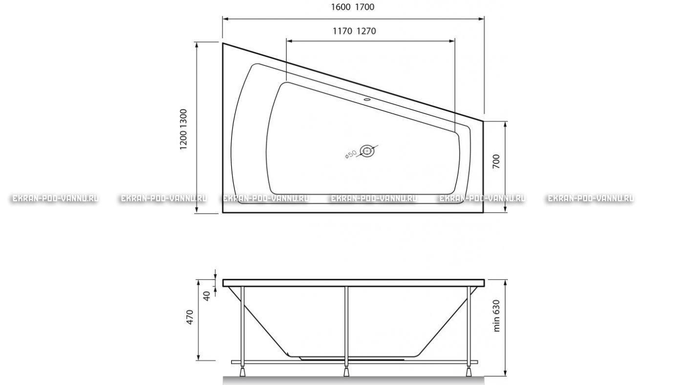 Акриловая ванна Vayer Trinitiy 170x130 – купить по цене 32590 руб. в интернет-магазине в городе Курган картинка 13