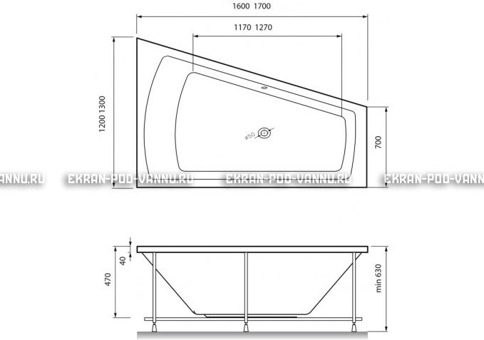 Акриловая ванна Vayer Trinitiy 170x130 – купить по цене 32590 руб. в интернет-магазине в городе Курган картинка 4